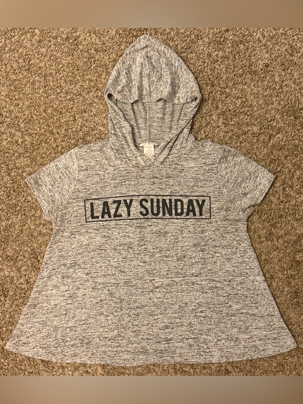 Pink Peony “LAZY SUNDAY” Graphic Grey Marled Hooded Tee